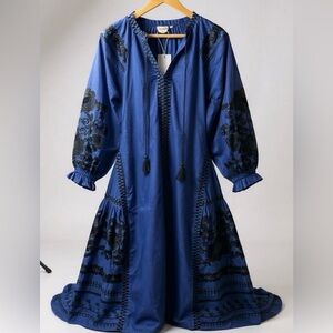 NWT Julia Amory Sold Out Coatue  Caftan Embroidered Navy Floral Dress XS